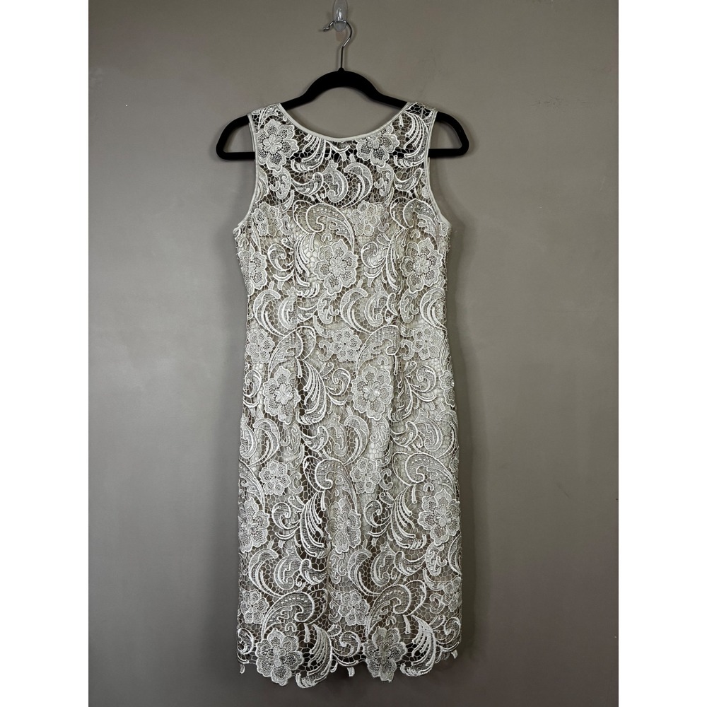 Adrianna Papell Champagne‎ Floral Lace Sheath Cocktail Dress Sleeveless Size 8